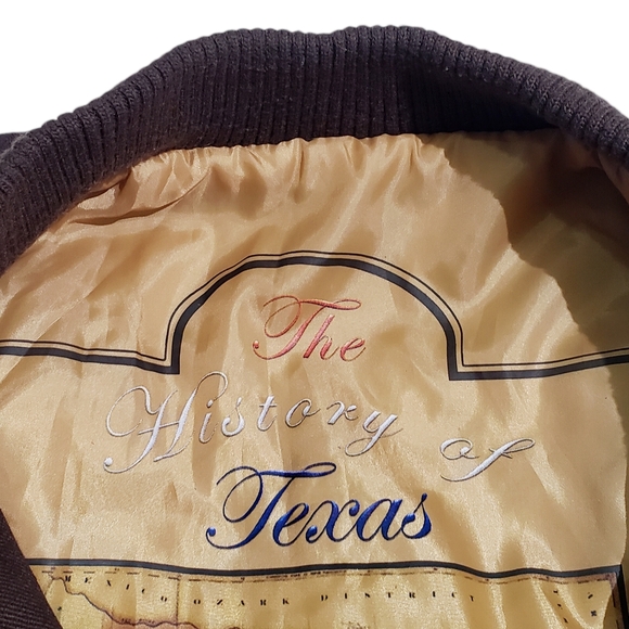 Bradford Exchange History of Texas Mens Varsity Twill Jacket Brown Size Medium - Picture 5 of 11